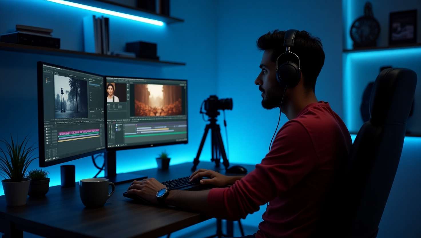Editor editing a professional video